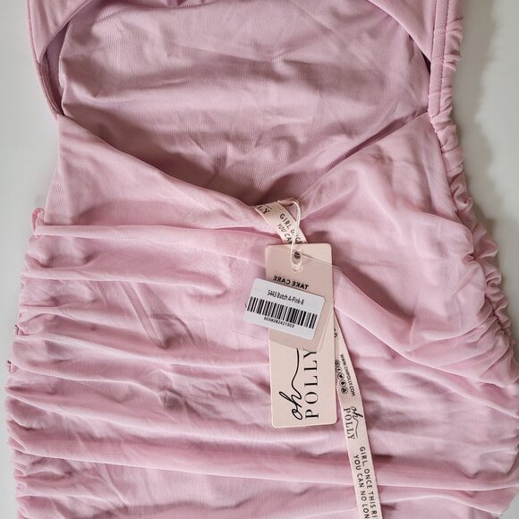 Oh Polly Pink Ruched Lace-Up 'Edenia' Midi Dress SIZE 4/ SMALL - Picture 8 of 8